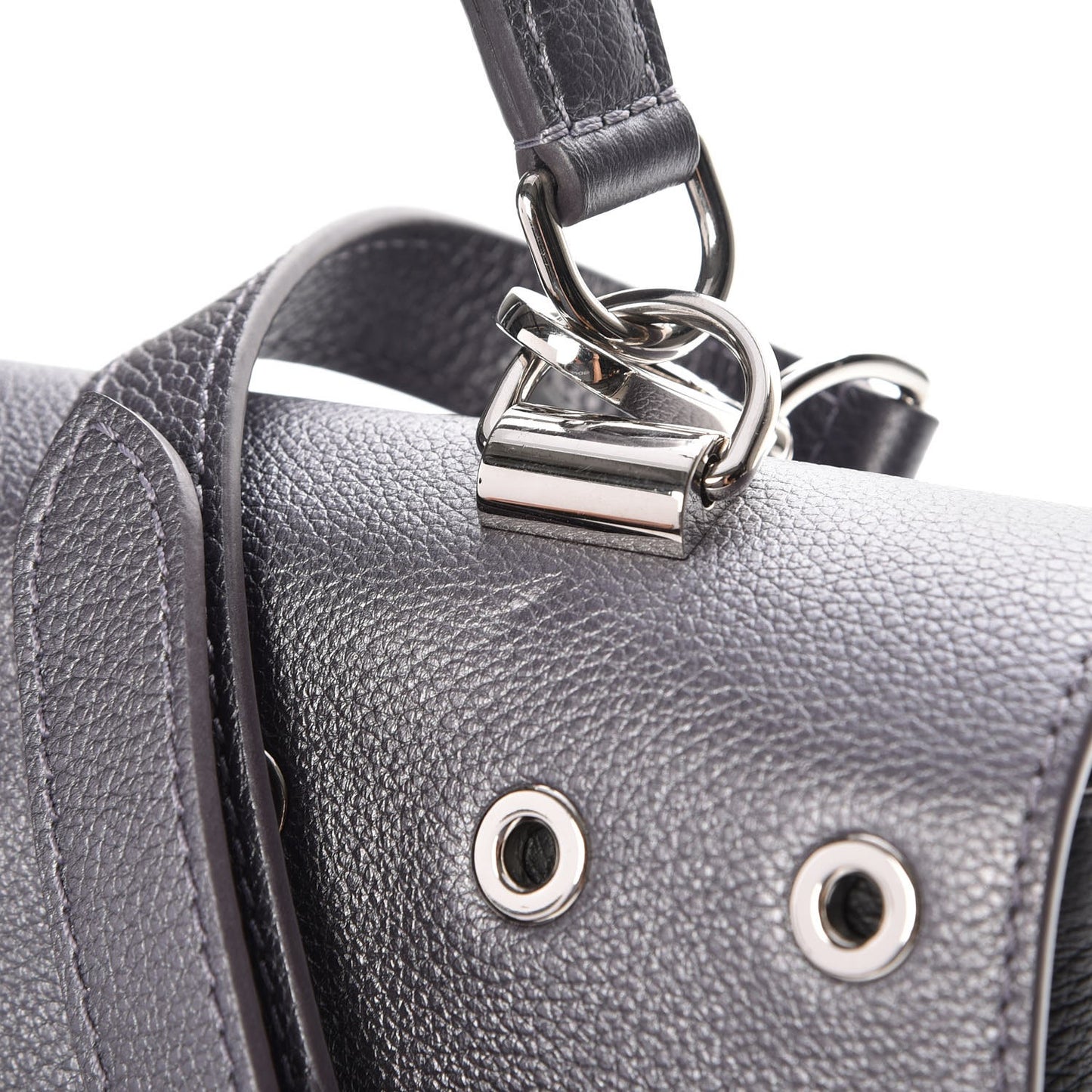 Soft Calfskin Eyelet Lockme II Top Handle Gris Silver
