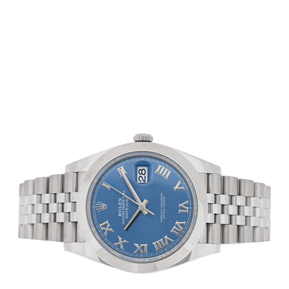 Rolex Stainless Steel 41mm Oyster Perpetual Datejust Watch Azzurro Blue Roman 126300 2 of 5
