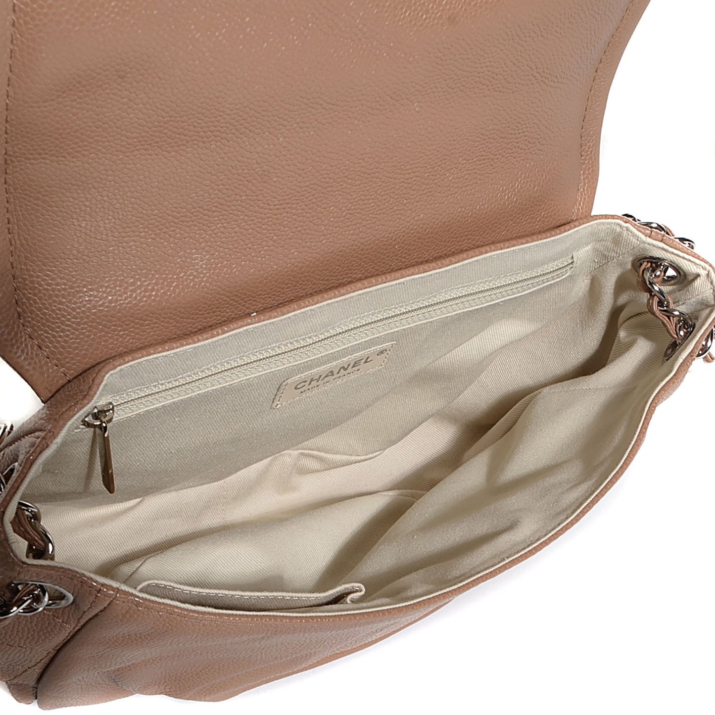 Caviar Half Moon Large Flap Dark Beige