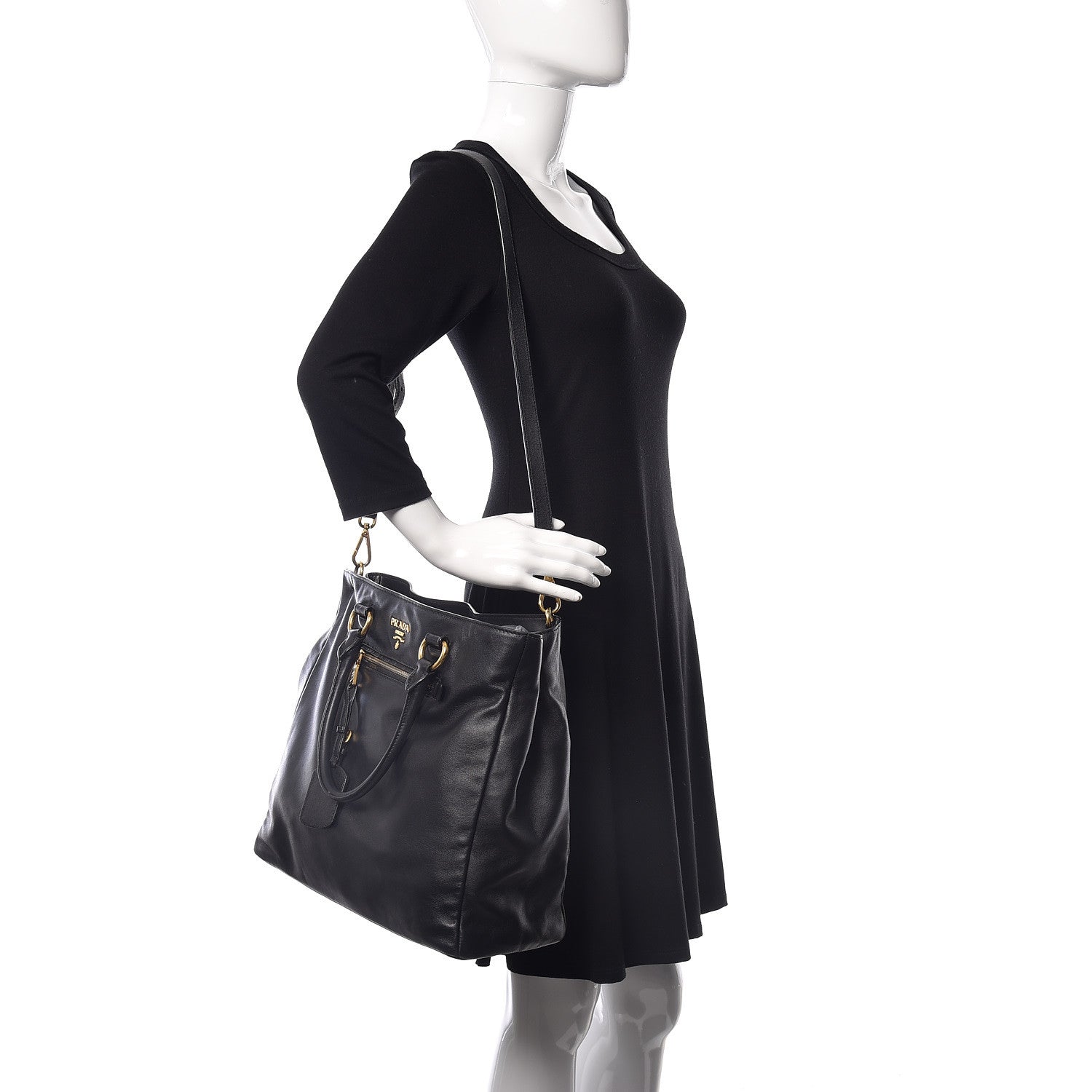 Prada Soft Calf Shopping Tote Black 2 of 14