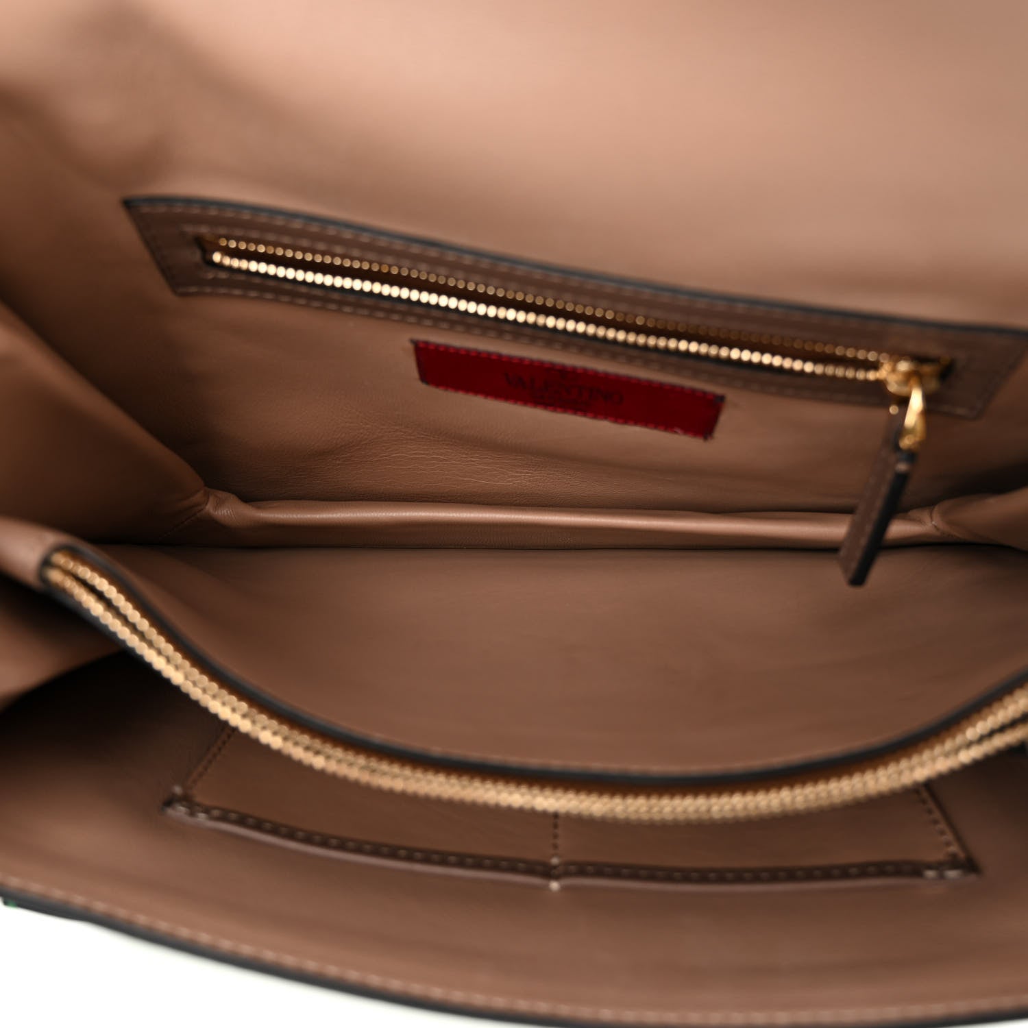 Valentino Garavani Calfskin Rivet Colorblock Double Handle Shoulder Bag Brown Green 5 of 12