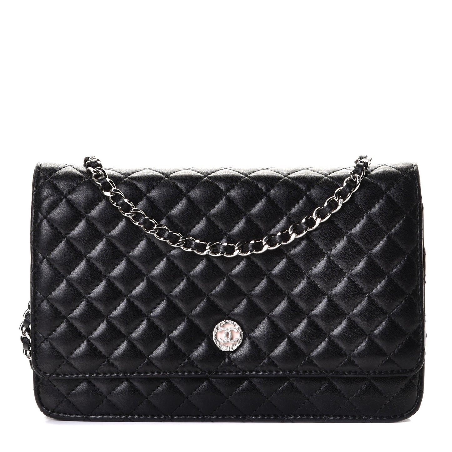 Lambskin Micro Quilted Wallet On Chain WOC Black