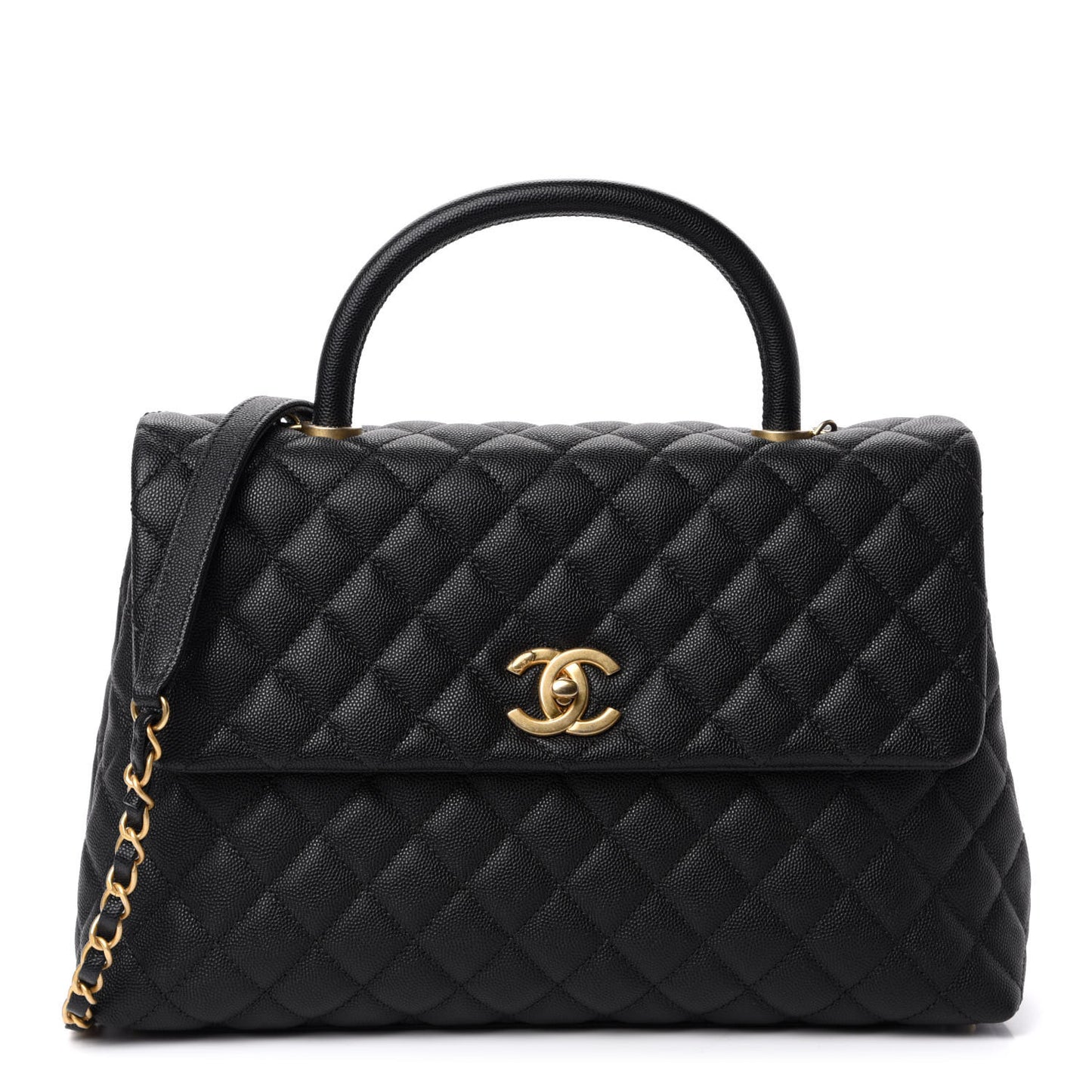 Caviar Quilted Medium Coco Handle Flap Black