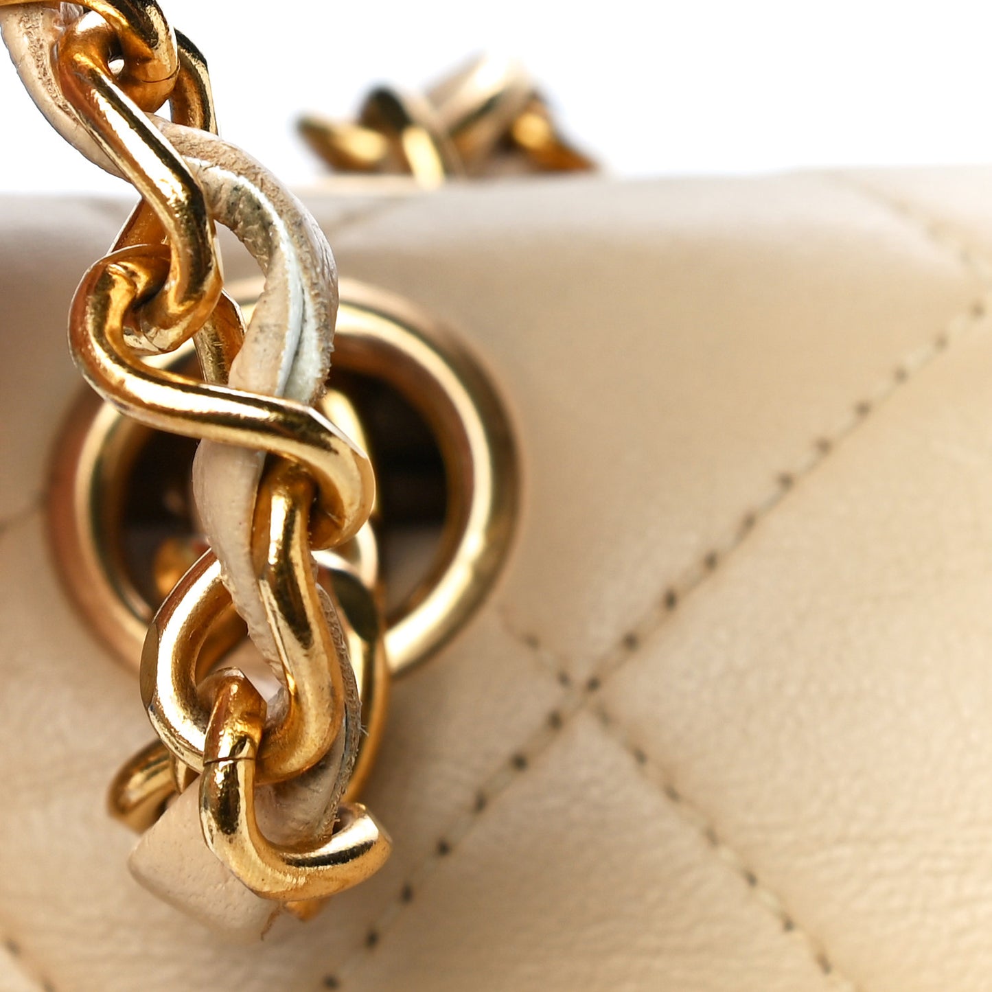Lambskin Quilted Small Double Flap Beige