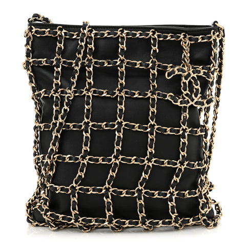 Lambskin Shopping Chain Tote Black