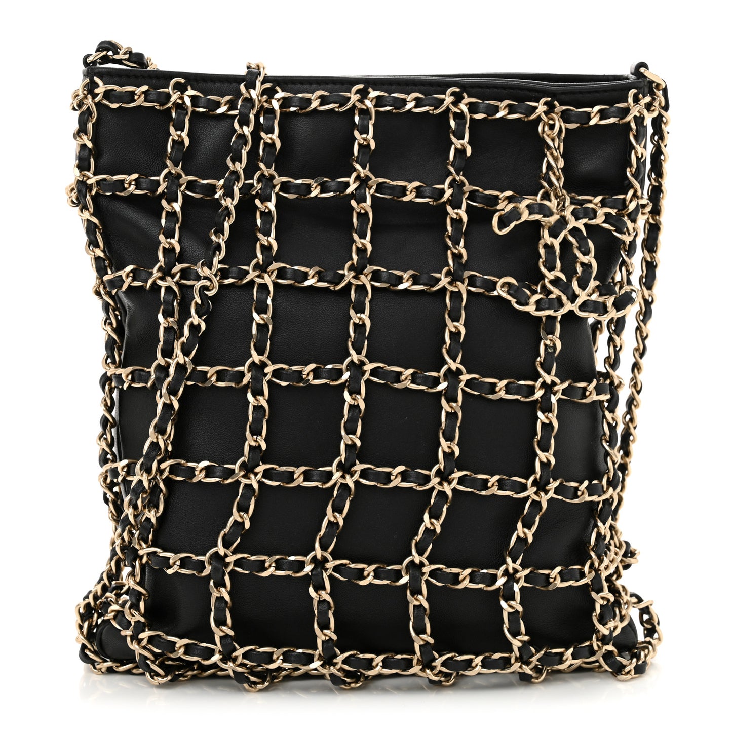Lambskin Shopping Chain Tote Black