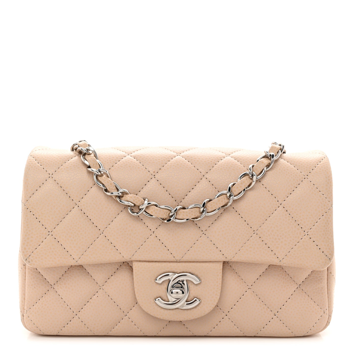 Caviar Quilted Mini Rectangular Flap  Light Beige