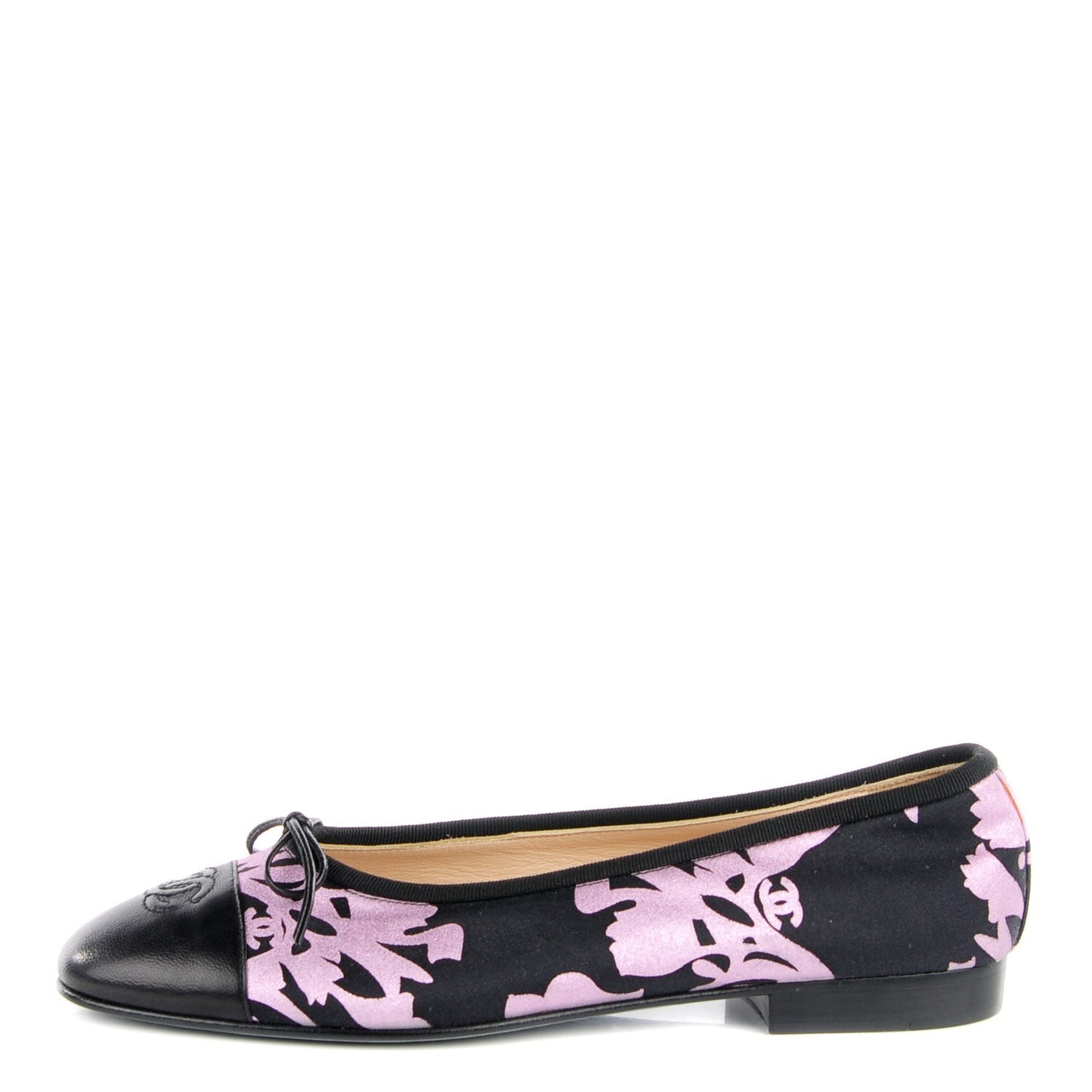 Glitter Printed Fabric Lambskin Cap Toe Ballerina Flats 38 Black Pink