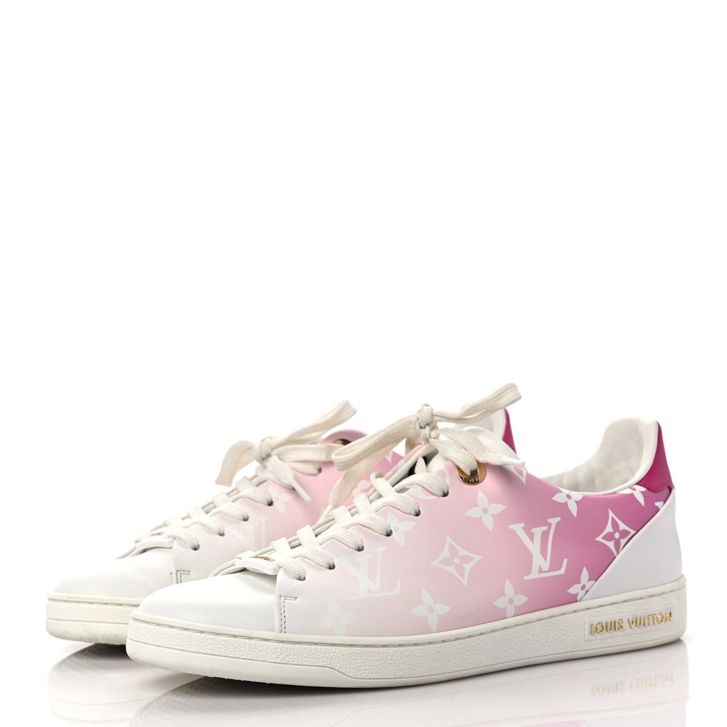 Calfskin Monogram Frontrow Sneakers 37.5 White Pink