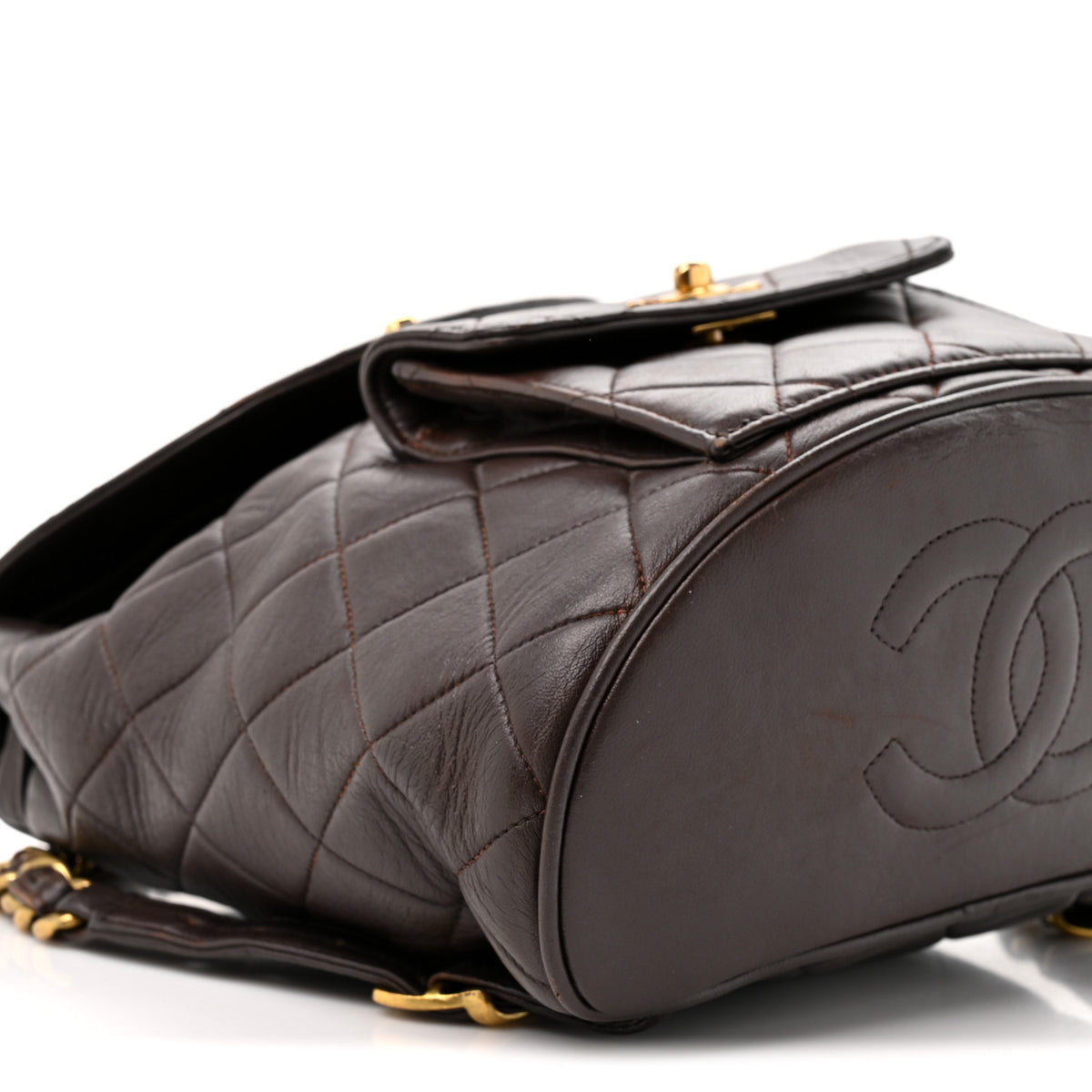 Lambskin Quilted Drawstring Backpack Brown