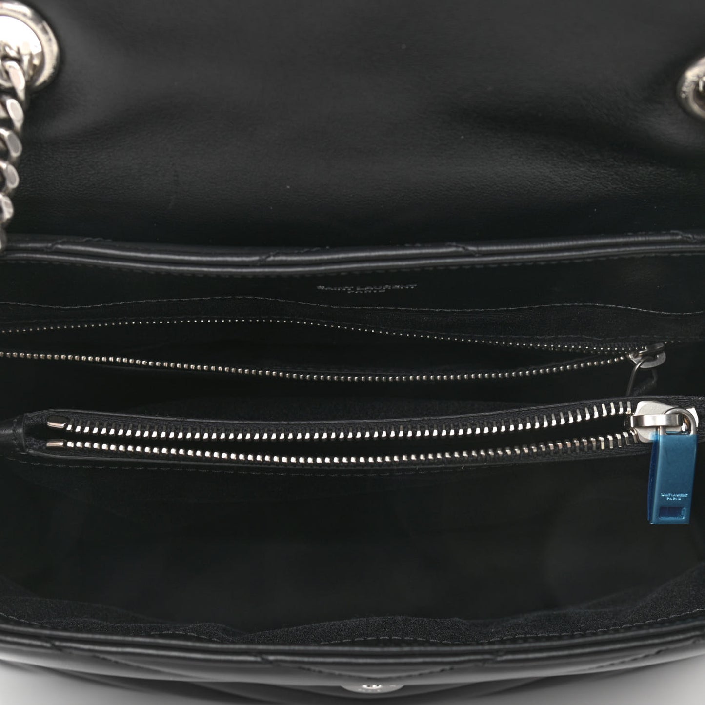Calfskin Y Quilted Monogram Medium Loulou Chain Satchel Black