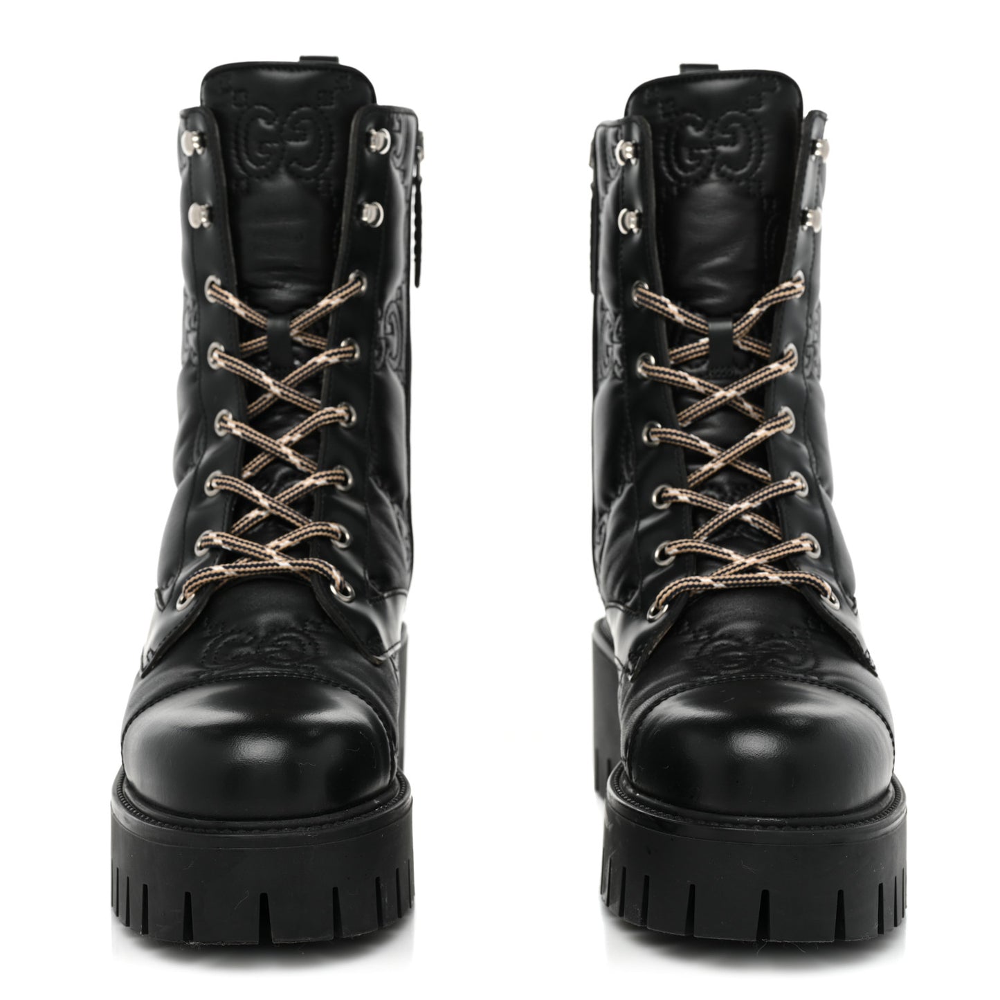 Cordovan Lux Nappa GG Matelasse Lace Up 60mm Combat Boots 36 Black