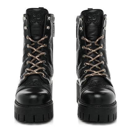 Gucci Cordovan Lux Nappa GG Matelasse Lace Up 60mm Combat Boots 36 Black 2 of 12