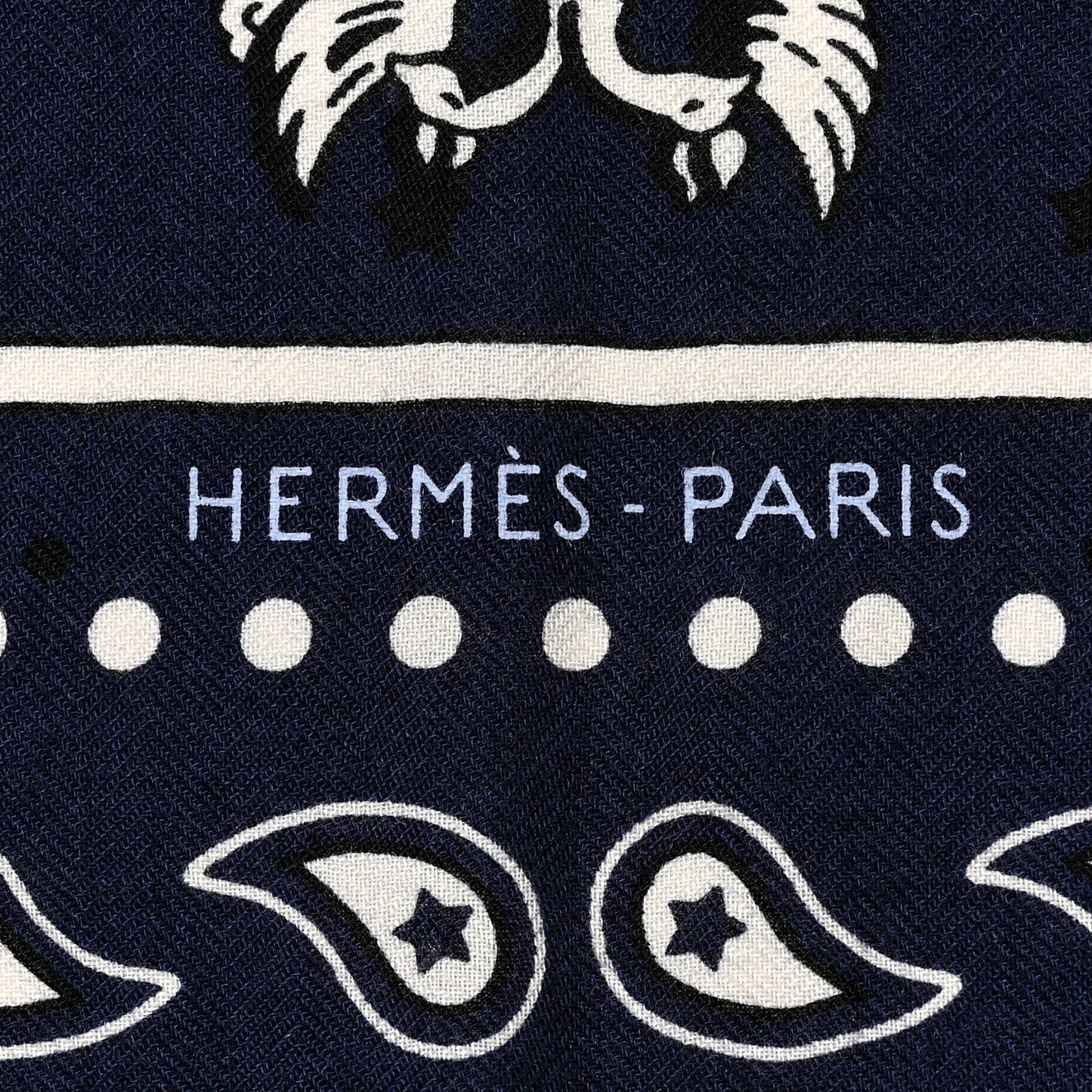 Cashmere Silk Les Cles Bandana Shawl 140 Marine Black White