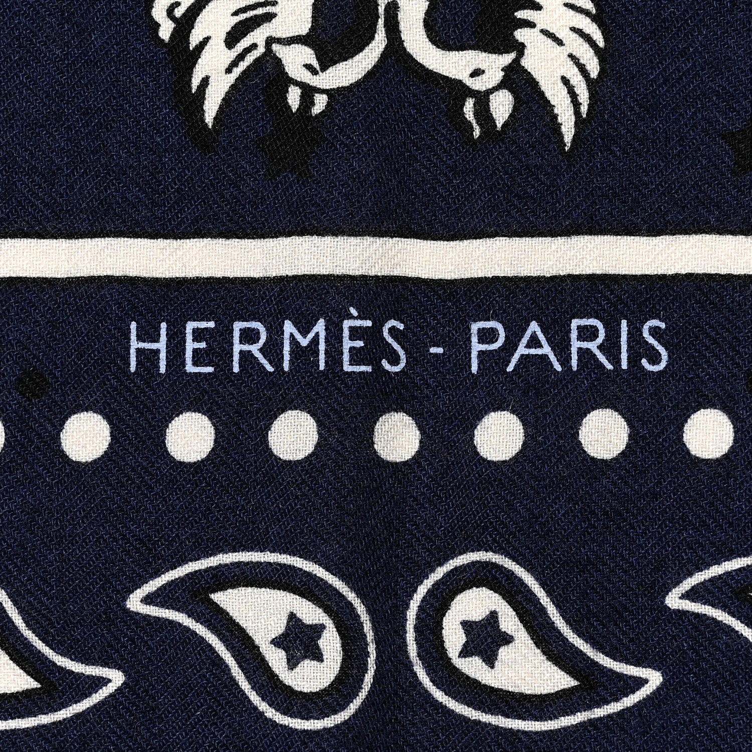Hermes Cashmere Silk Les Cles Bandana Shawl 140 Marine Black White 2 of 6