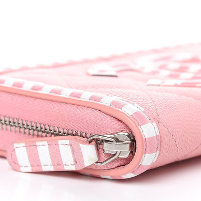 Chanel Caviar Quilted Medium Stripe Filigree Zip Around Wallet Pink White 9 of 11