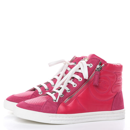 Chanel Calfskin Pearl High Top CC Sneakers 36.5 Fuchsia 3 of 10