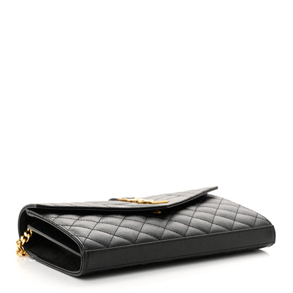 Saint Laurent Grain De Poudre Mixed Matelasse Triquilt Monogram Chain Wallet Black 4 of 10