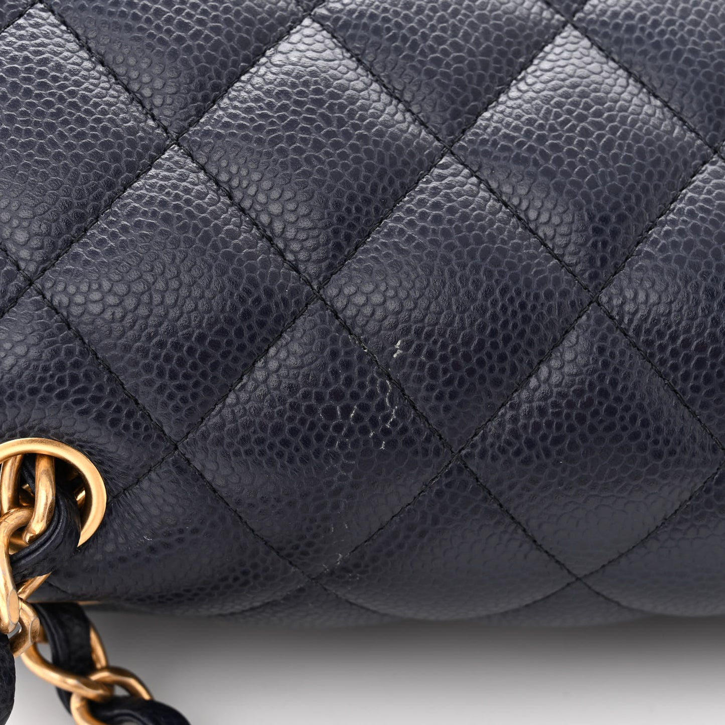 Caviar Quilted Jumbo Double Flap Navy Blue