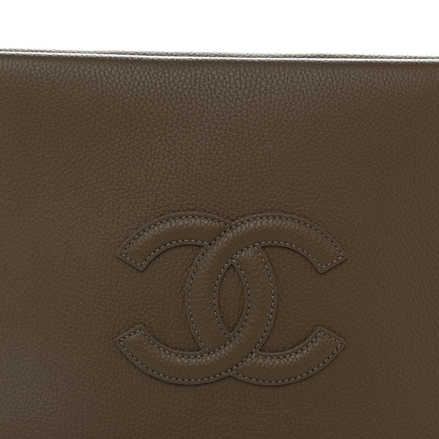 Grained Calfskin Large Zippered Pouch Dark Khaki
