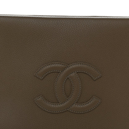 Chanel Grained Calfskin Large Zippered Pouch Dark Khaki 7 of 9