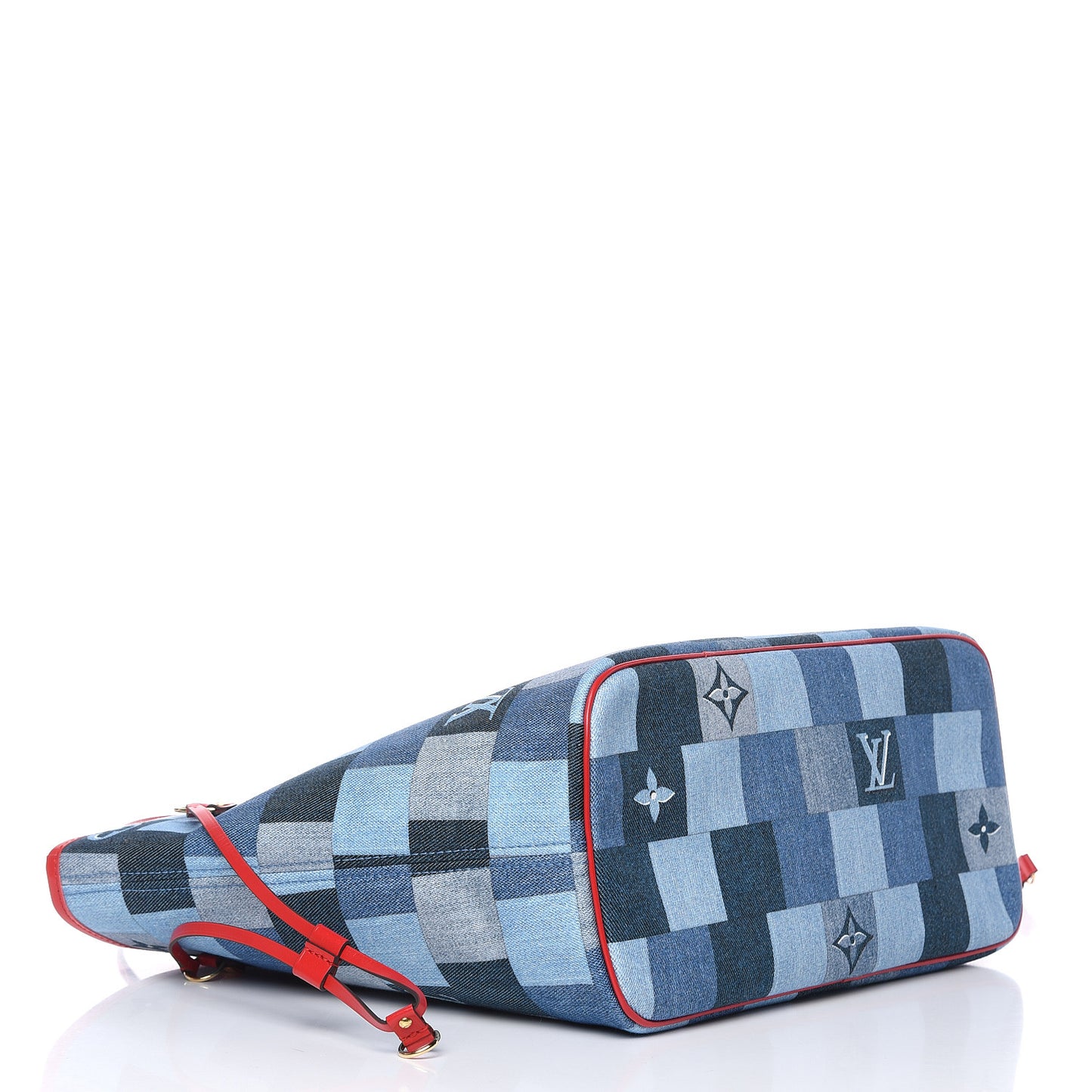 Denim Damier Monogram Patchwork Neverfull Blue Rouge