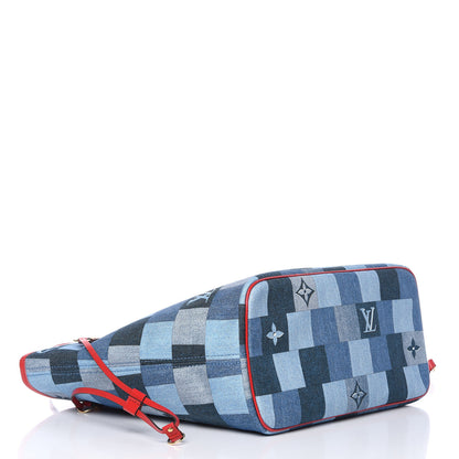 Louis Vuitton Denim Damier Monogram Patchwork Neverfull Blue Rouge 4 of 9