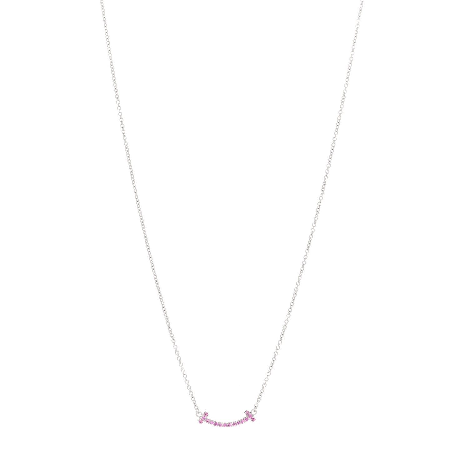 18K White Gold Pink Sapphire Mini T Smile Pendant Necklace