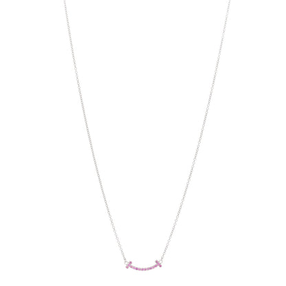 Tiffany 18K White Gold Pink Sapphire Mini T Smile Pendant Necklace 1 of 6