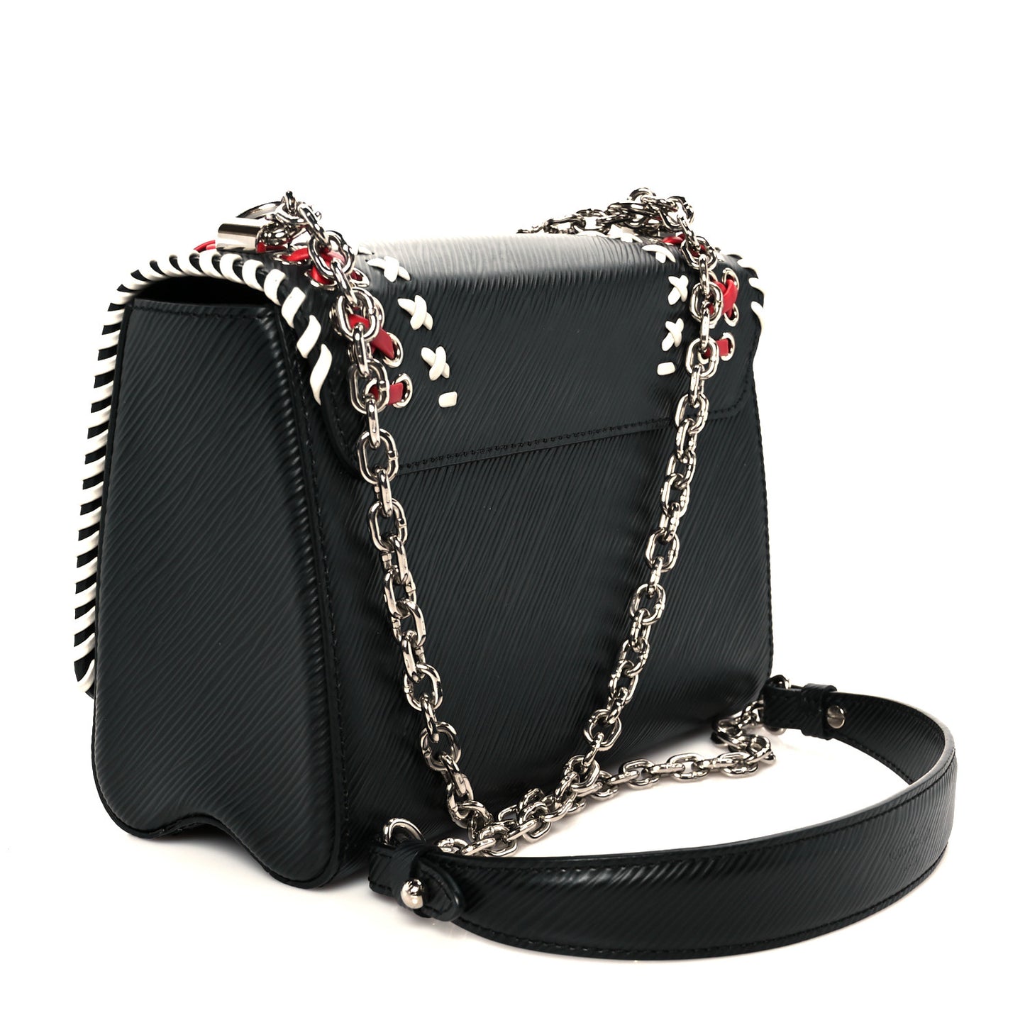 Epi Embroidered Twist Shoulder Bag MM  Black