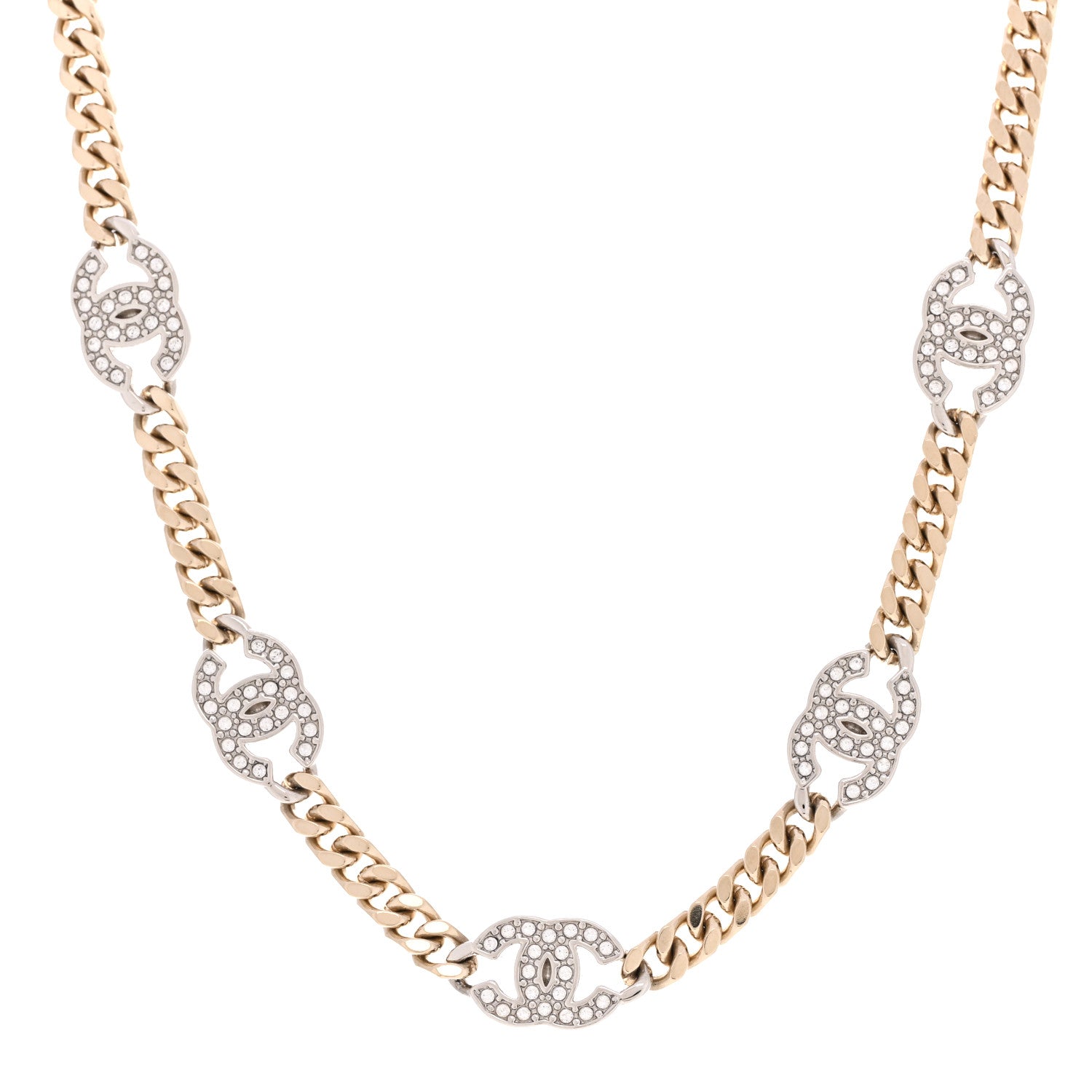 Chanel Crystal Chain CC Link Choker Gold Silver 1 of 7