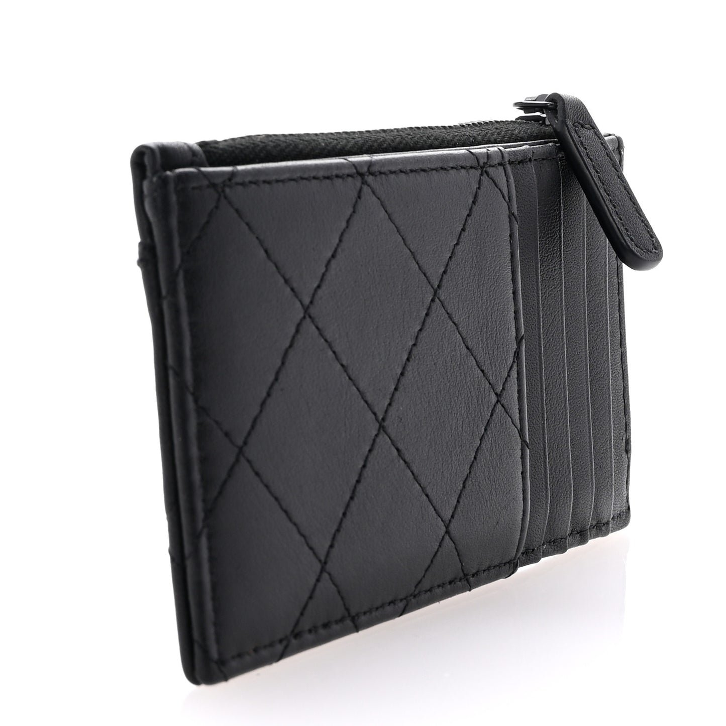 Calfskin Quilted Zip Card Holder So Black