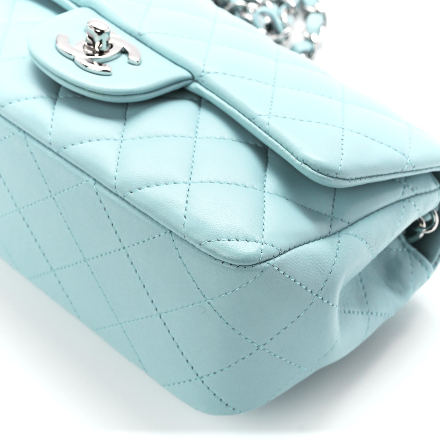Lambskin Quilted Mini Rectangular Flap Light Blue