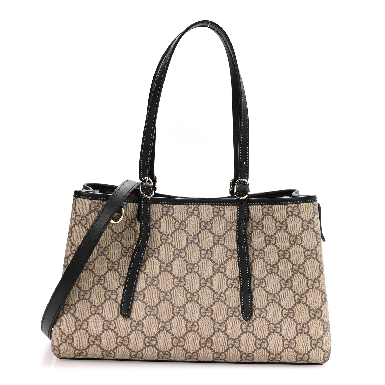 Gucci GG Supreme Monogram Emblem Medium Tote Bag Beige Black 1 of 10