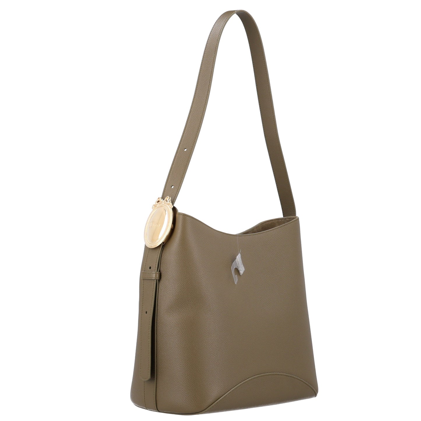 Grained Calfskin Medium Medaillon Bucket Bag Khaki