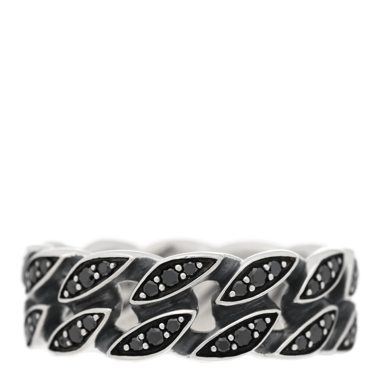 David Yurman Sterling Silver Black Diamond 8mm Curb Chain Ring 61 9.5 1 of 4
