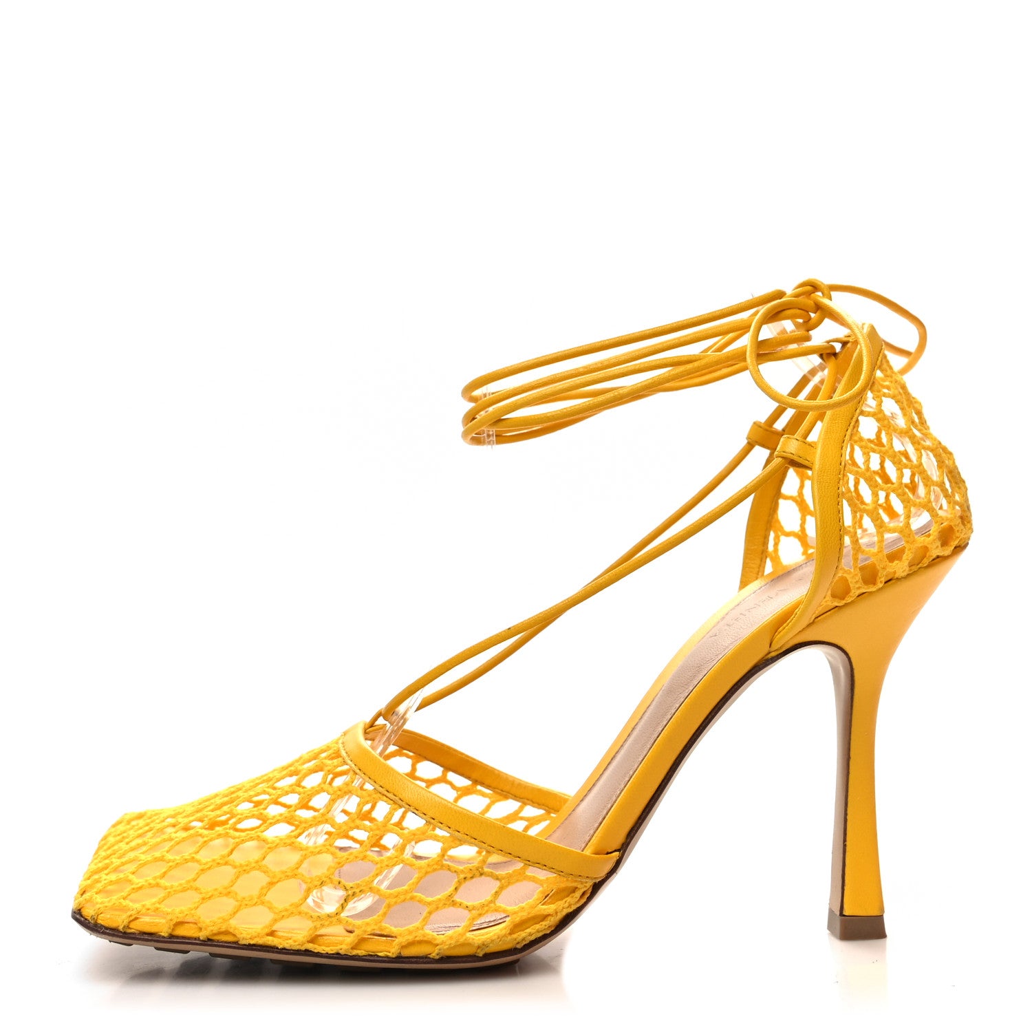 Bottega Veneta Mesh Nappa Stretch Ankle Tie Sandals 40.5 Egg Yolk 1 of 7