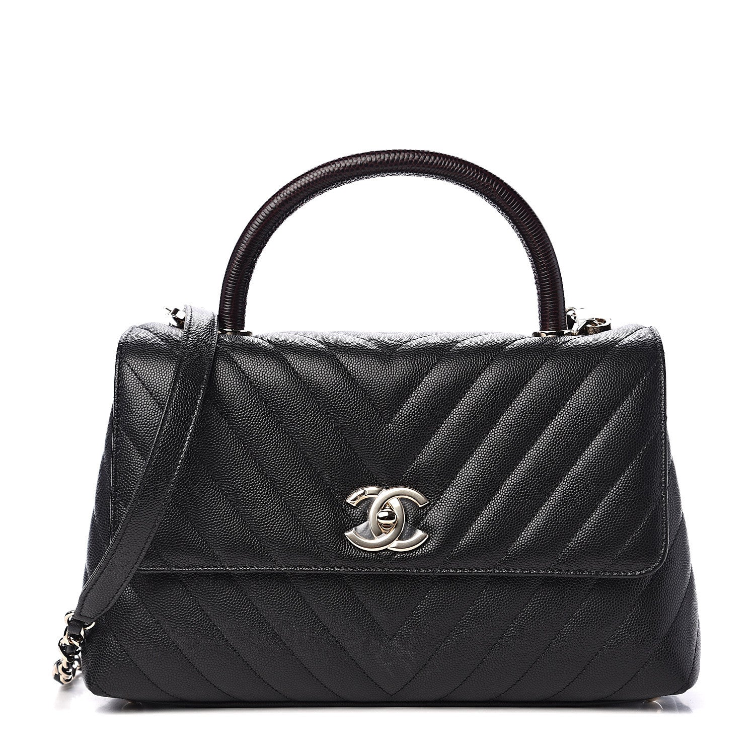 Chanel Caviar Lizard Embossed Quilted Chevron Small Coco Handle Flap Black 1 of 10