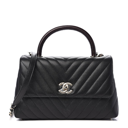 Chanel Caviar Lizard Embossed Quilted Chevron Small Coco Handle Flap Black 1 of 10