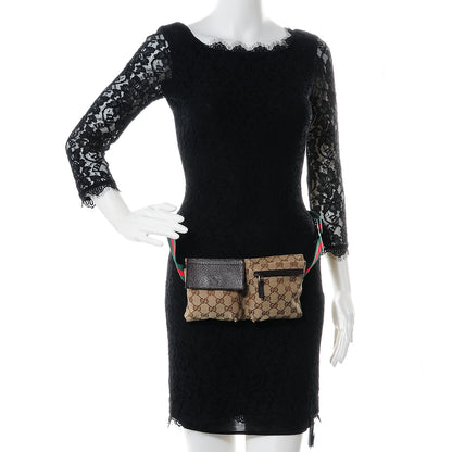 Gucci GG Monogram Web Double Pocket Belt Bag Dark Brown 2 of 8