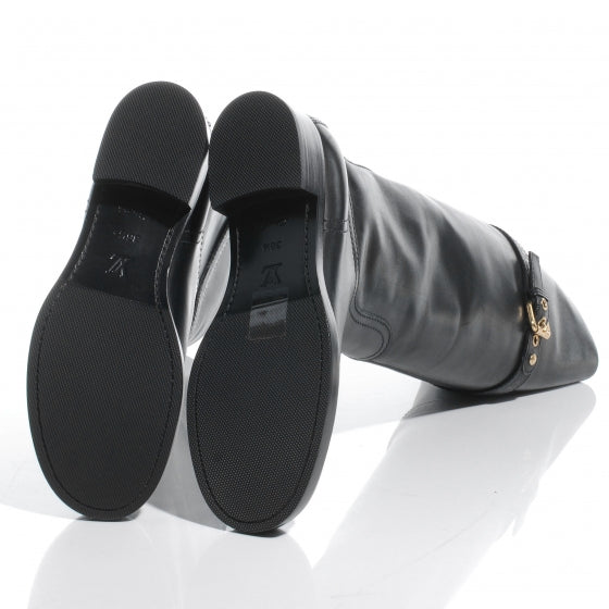 Leather Susan High Flat Black Boots 36.5