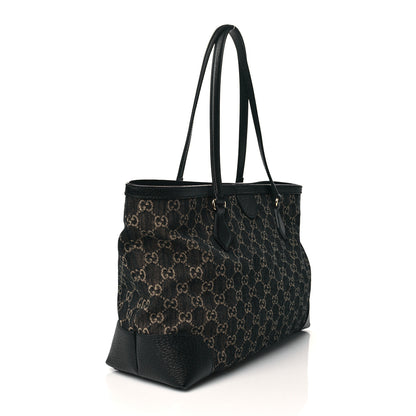 Gucci Jacquard Black Denim GG Monogram Medium Ophidia Shopping Tote Black Ivory 3 of 10