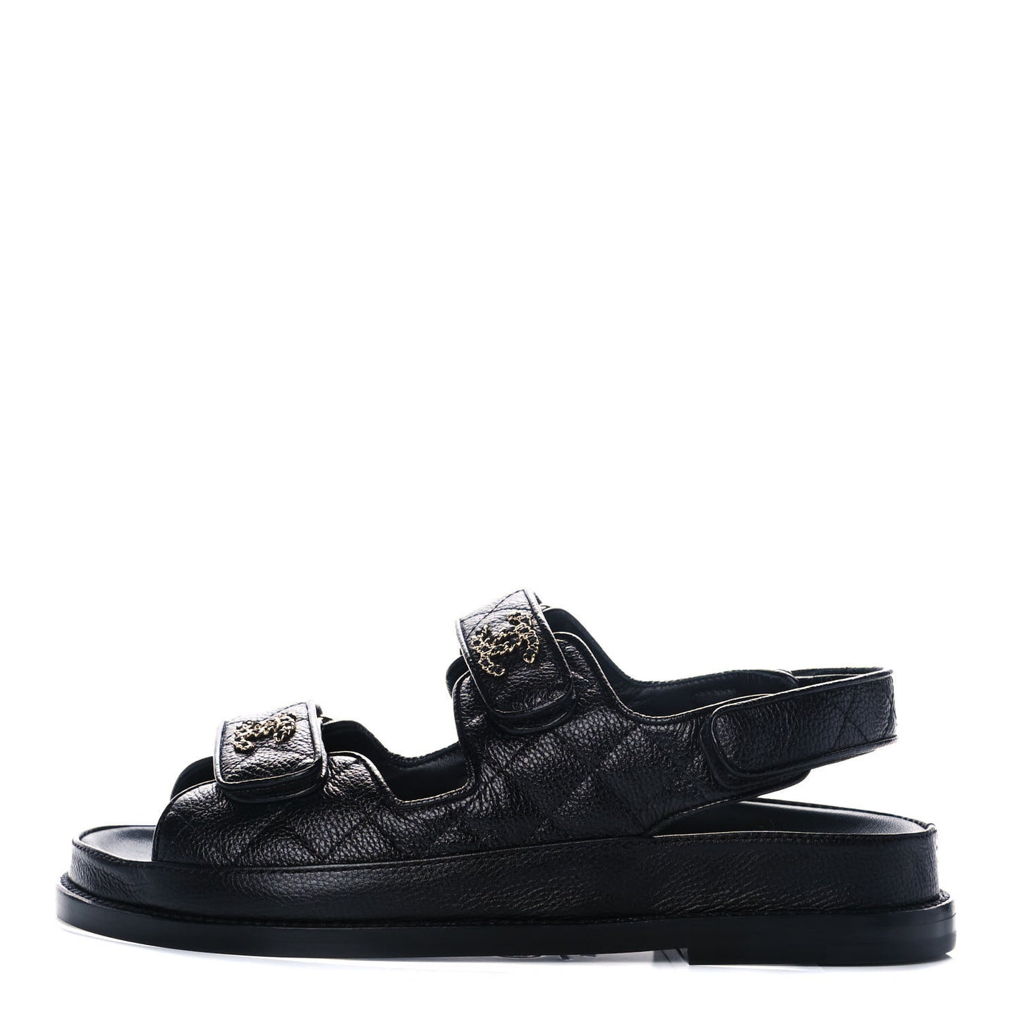 Grained Calfskin Velcro Dad Sandals 36 Black