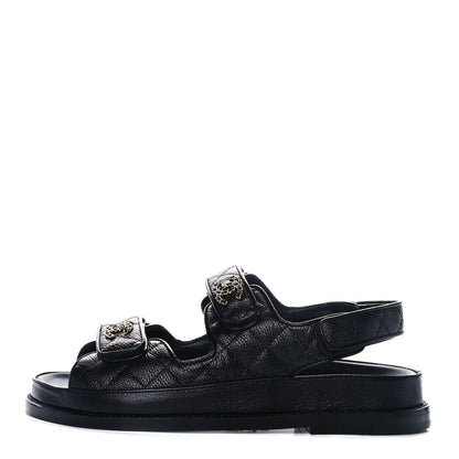 Chanel Grained Calfskin Velcro Dad Sandals 36 Black 1 of 8
