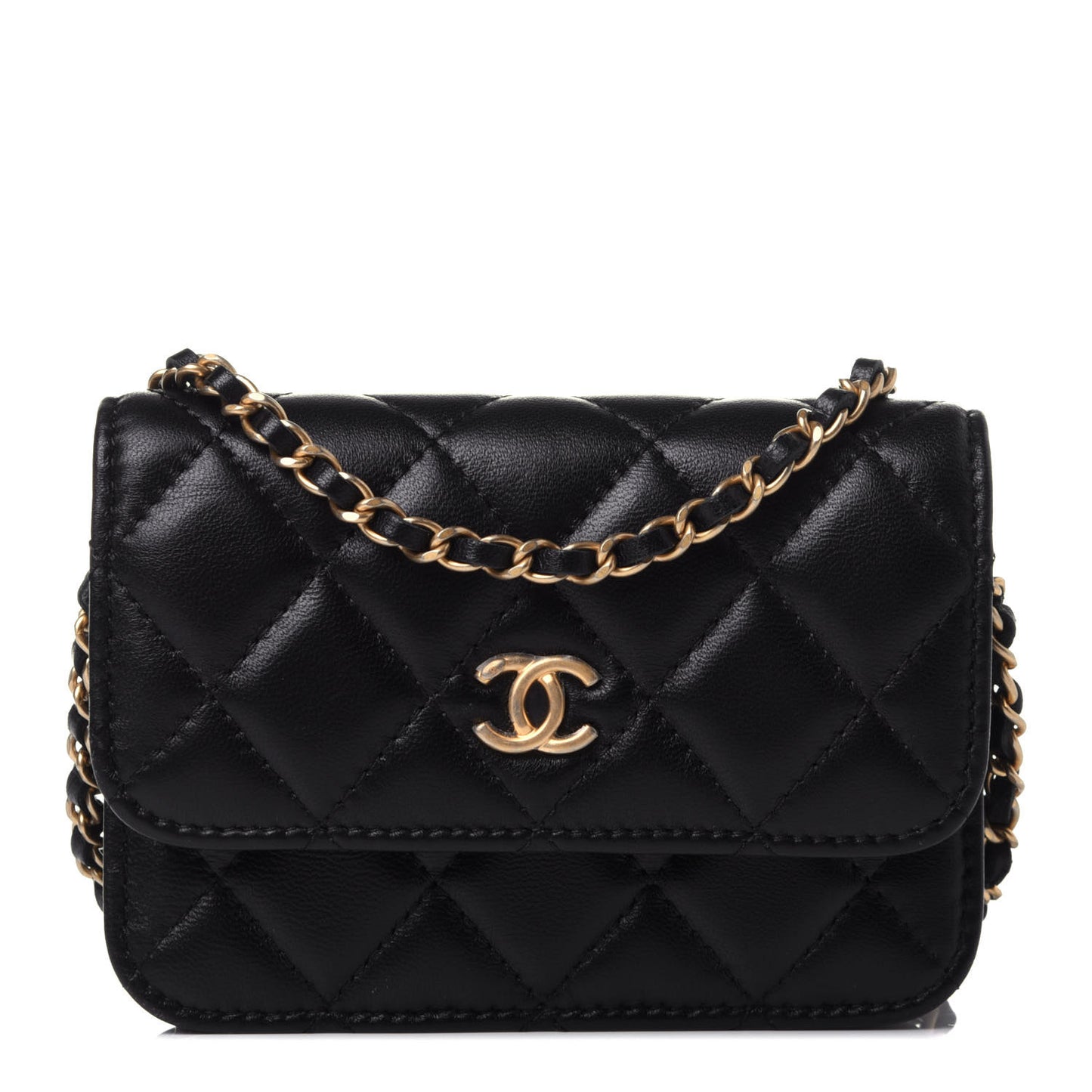 Lambskin Quilted Pearl Crush Clutch With Chain Black