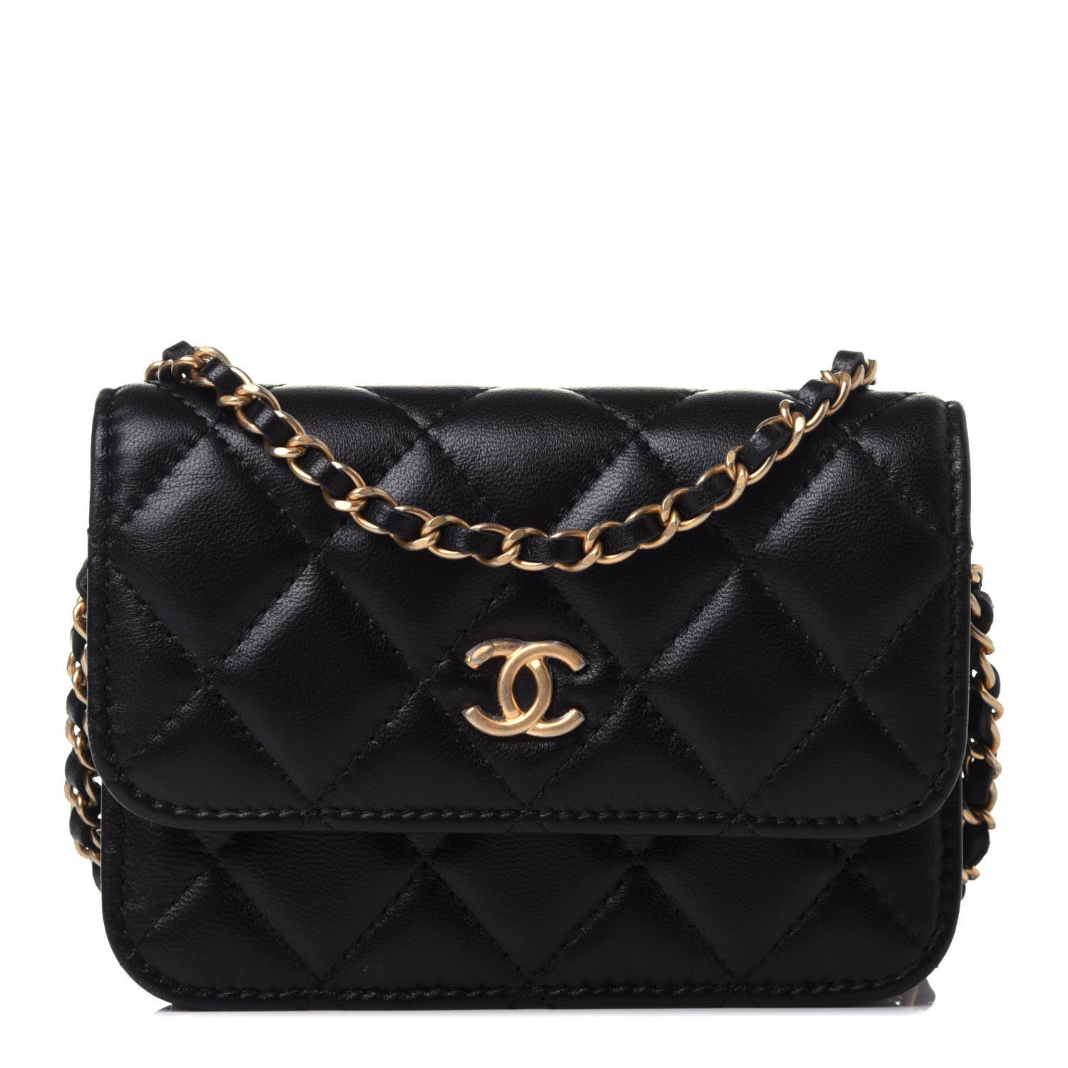 Chanel Lambskin Quilted Pearl Crush Clutch With Chain Black 1 of 13