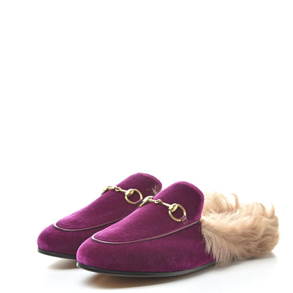 Gucci Velvet Fur Womens Princetown Slippers 35 Fucsia Violet Cyclamen Natural 3 of 8
