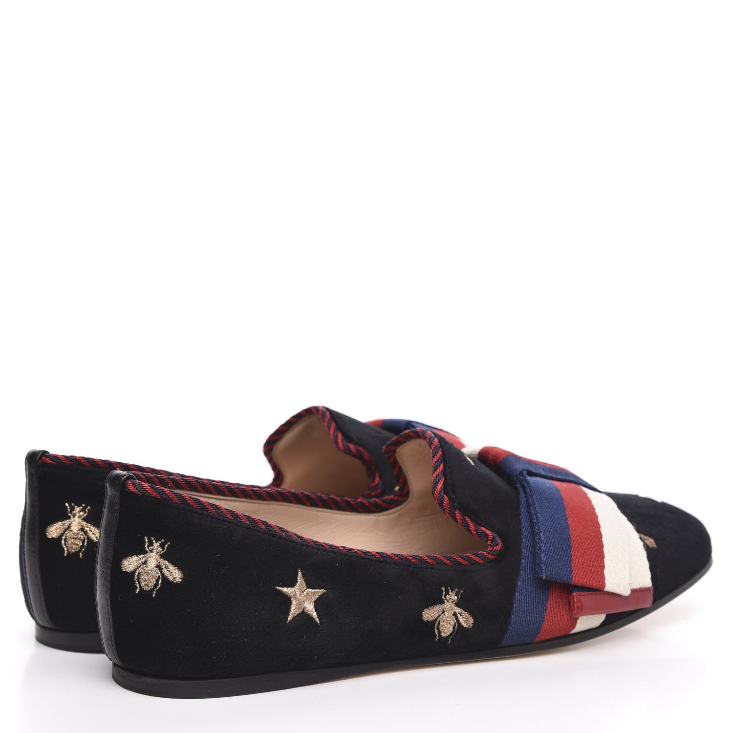 Gucci Velvet Bee Star Embroidered Sylvie Bow Loafers 36 Black 4 of 9