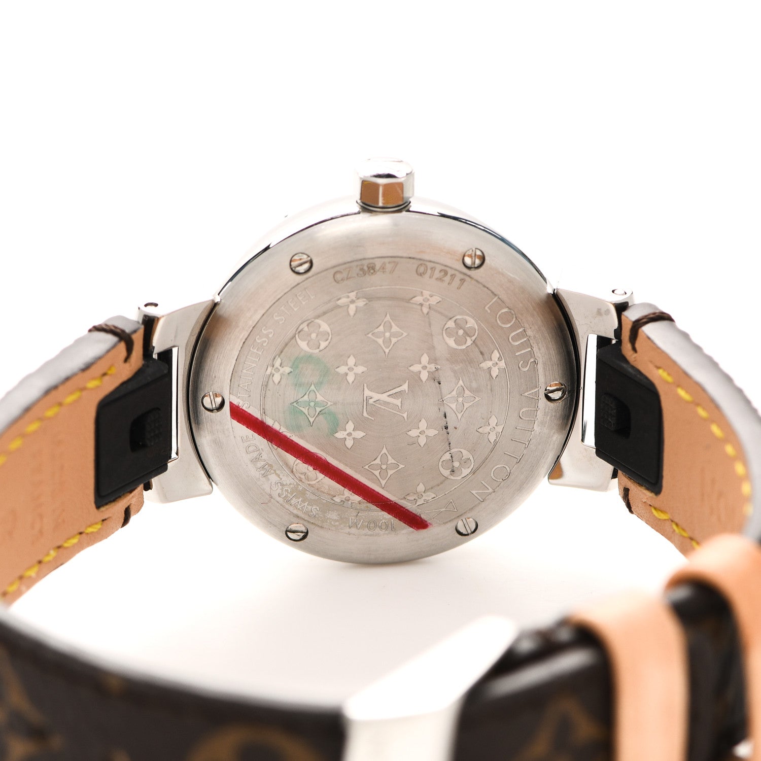 Louis Vuitton Stainless Steel Monogram 28mm Tambour Quartz Watch Brown 4 of 4