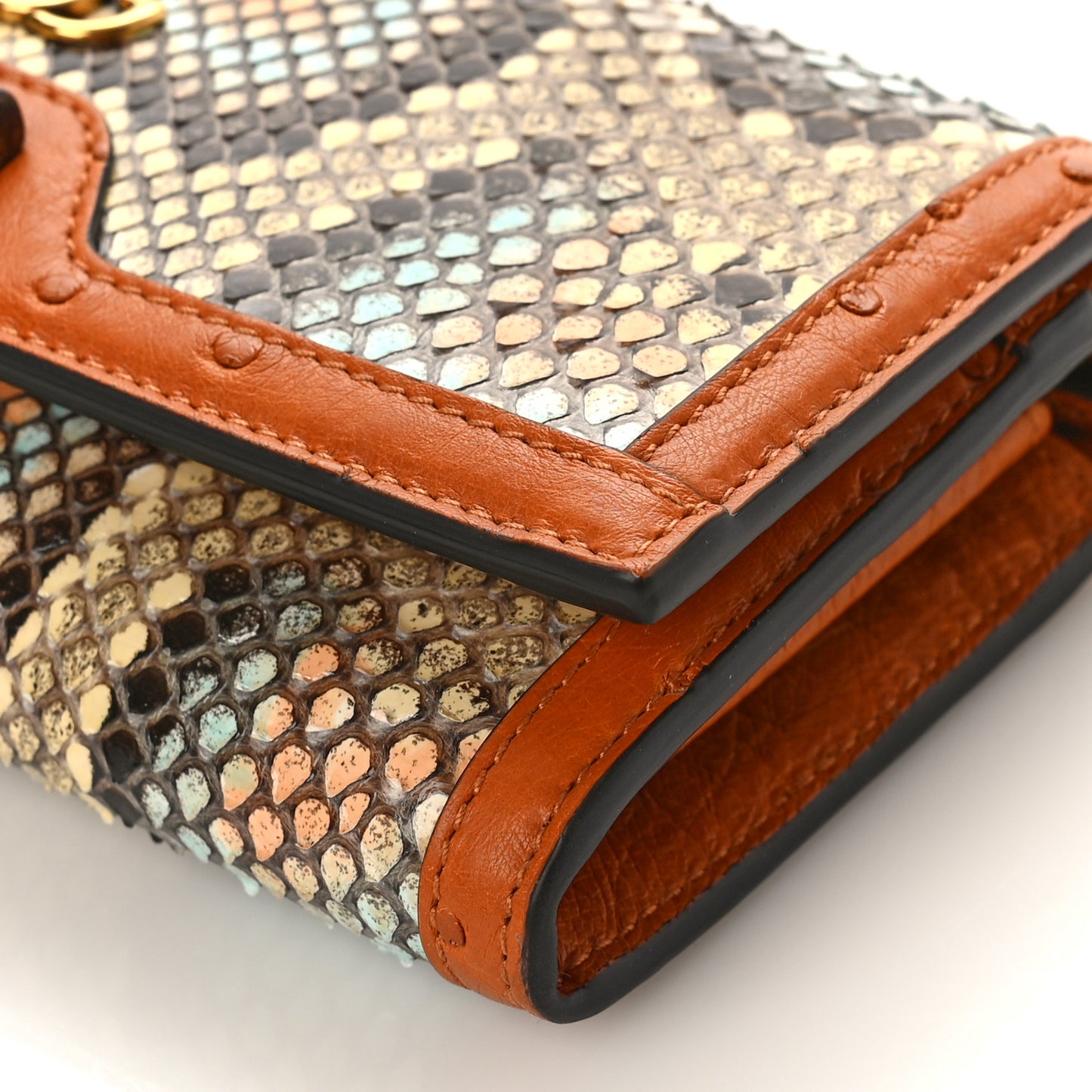 Snakeskin Ostrich Diana Chain Wallet Butter Ivory Paradise Cloud Natural Gold